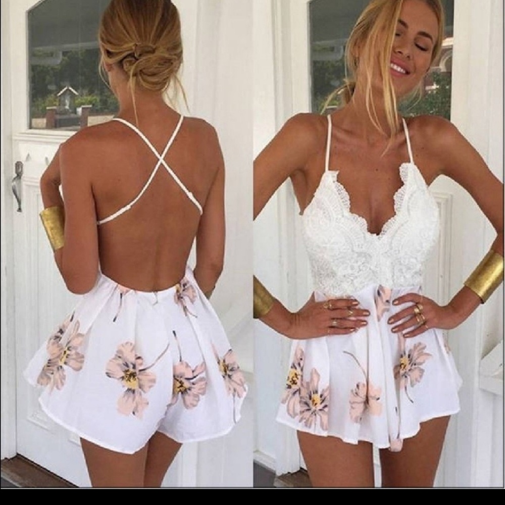 Boutique flowered and Lace romper.